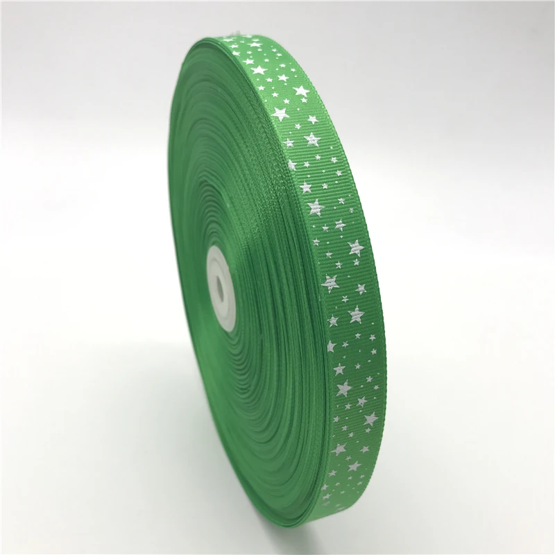 5 ярдов/партия 5/8 &quot(15 мм) зеленая печатная звезда Grosgrain лента для волос бант