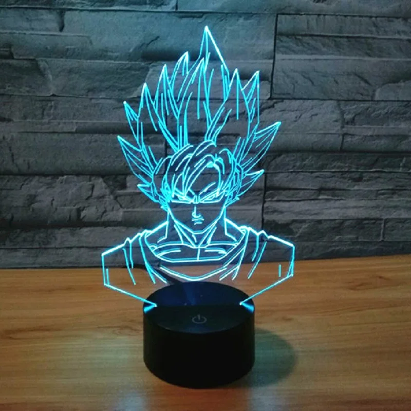 Аниме Dragon Ball Son Goku 3D Светодиодная модель игрушки аниме Super Saiyan 7 цветов сменная