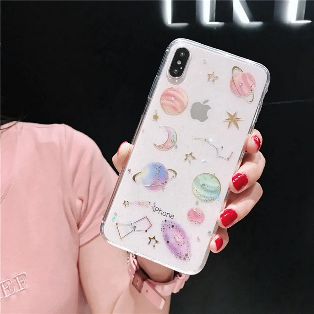 3D Pattern Cases For iPhone 7 8 Plus XR XS Max Fashion Cute Soft Silicone X Xs 6s 6 Epoxy Cloud and Love Cover | Мобильные телефоны