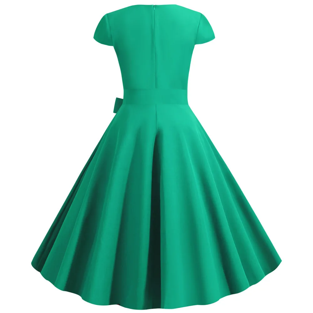 Летнее женское винтажное платье Pinup 50S 60S с коротким рукавом элегантные офисные вечерние платья в стиле рокабилли большие повседневные платья