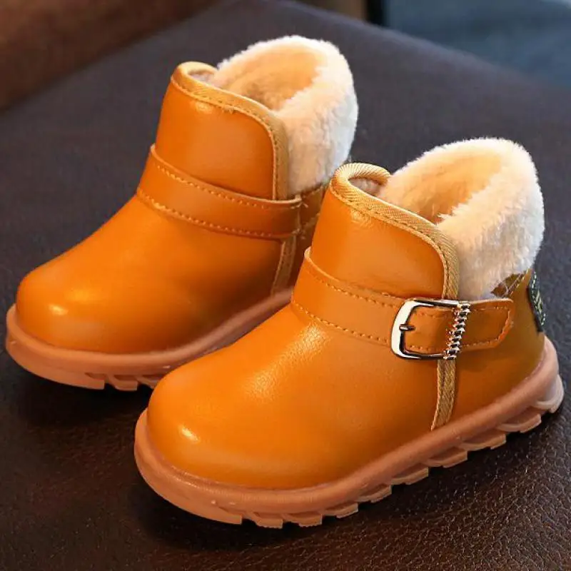 Новый Обувь для младенцев зимние мальчиков Девичьи сапоги из искусственной кожи