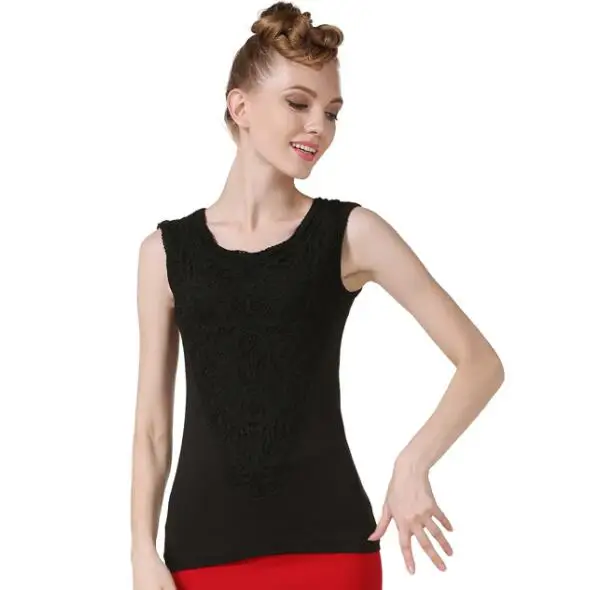 Большие размеры новинка Женская кружевная блузка сшитая без рукавов черная