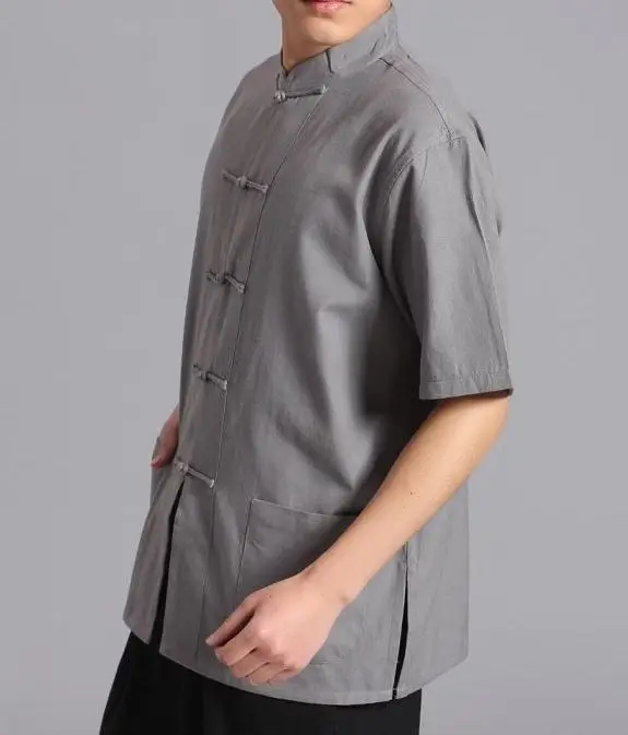 Мужские рубашки из чистого хлопка с рукавами-воланами одежда для медитации