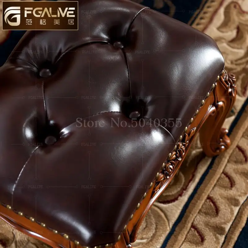 Американский табурет для дома гостиной квадратный Европейский резной кожаный