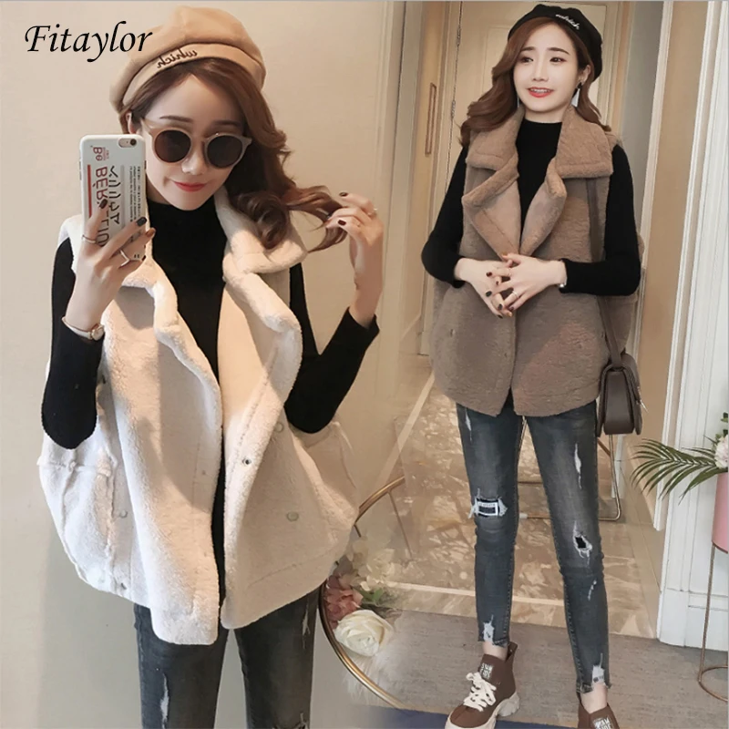 Fitaylor Модные женские кожаные куртки осень зима искусственный овечья шерсть жилет