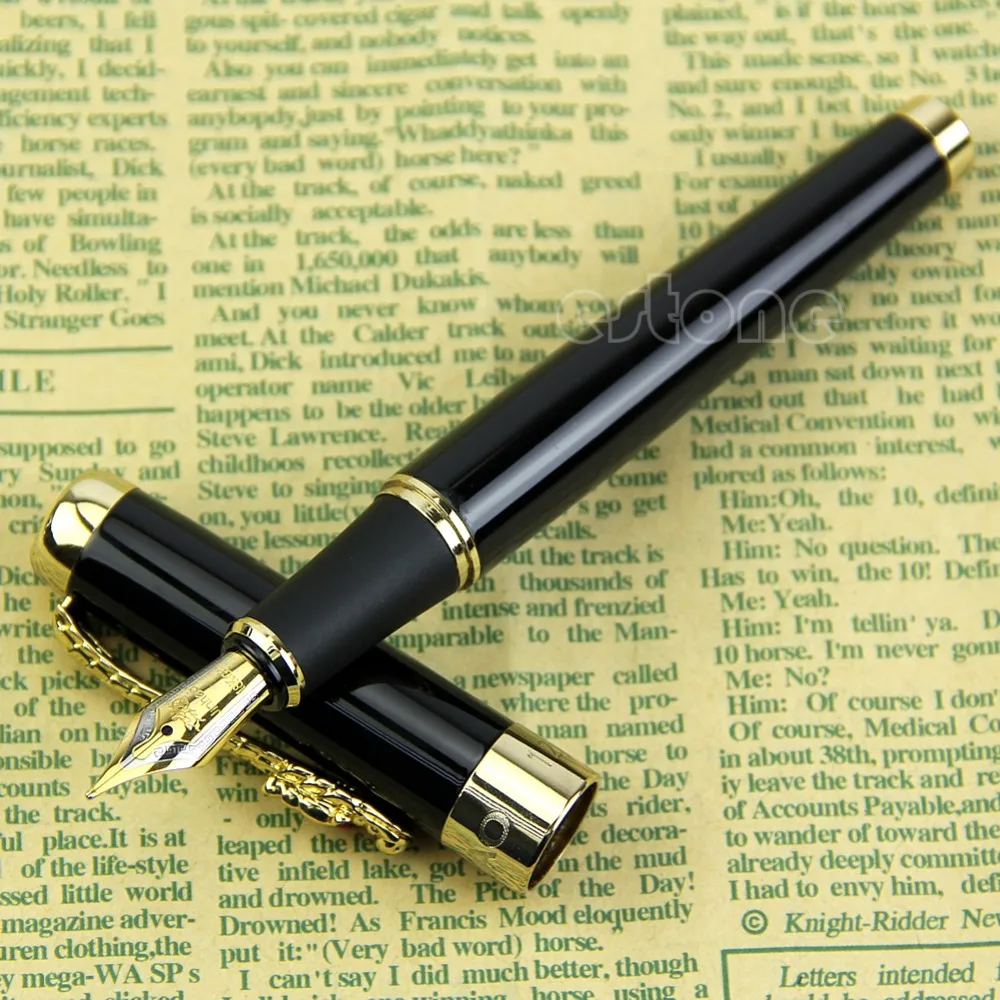 JINHAO 1200 18KGP перьевая ручка со средним пером дракона черная W15 | Канцтовары для офиса