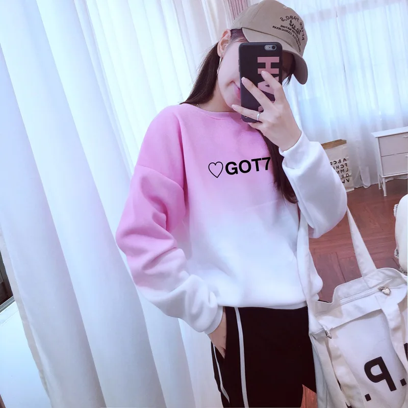 Kpop Got7 толстовка с сердцами для женщин Ulzzang градиентные буквы вырез лодочкой Толстовка Got 7 поклонников модный спортивный костюм Джемпер дропшиппинг