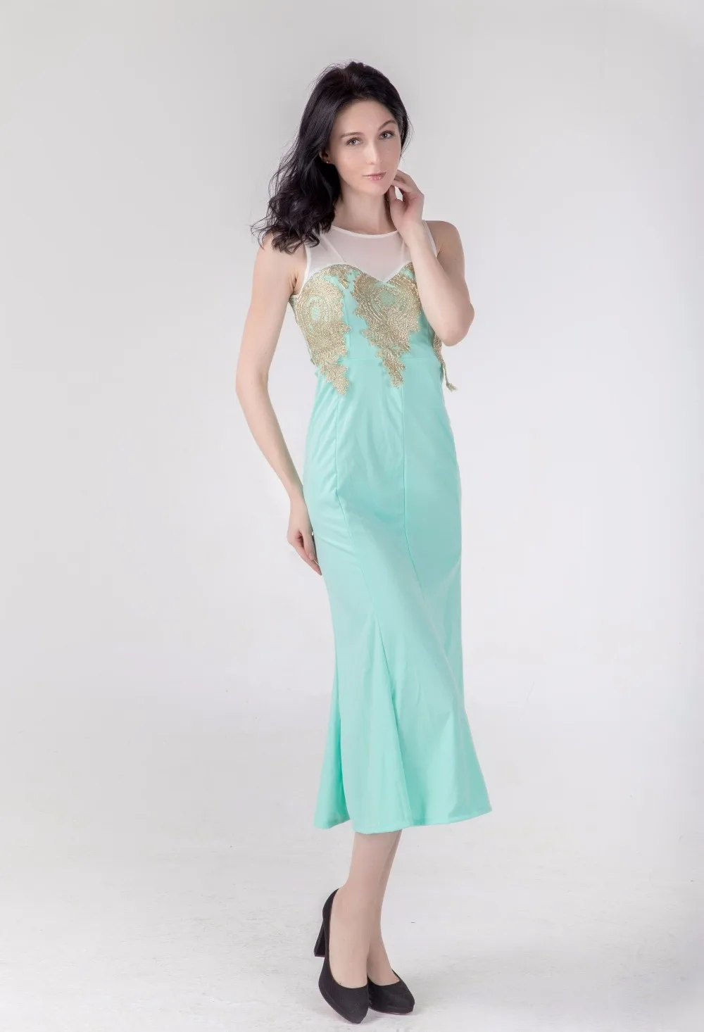 Applique sexy summer European and American fashion women's back hollow perspective fishtail dress package hip AL836 | Женская одежда