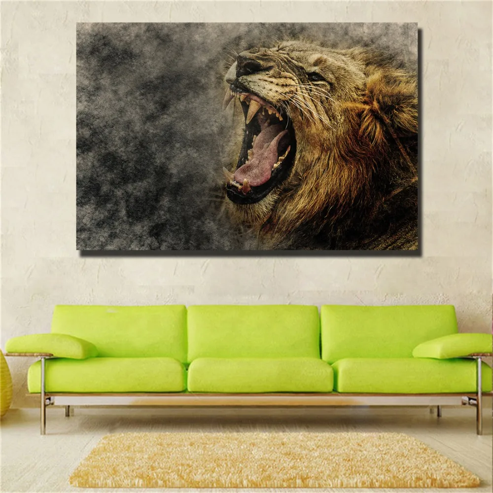 picture canvas painting HD Animal Wall Art Lion Canvas Painting Poster Home Decoration Black white Pictures For Living Room | Дом и сад
