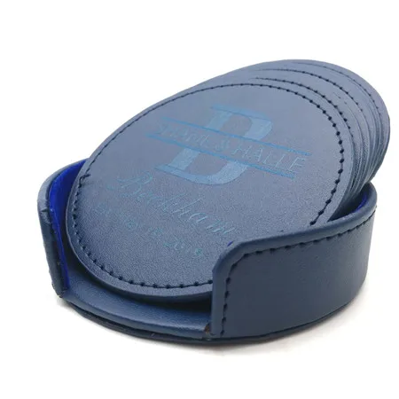 Blue Round Персонализированные кожаные подставки набор из 6 круглых/квадратных, на заказ выгравированы - Цвет: Blue Round