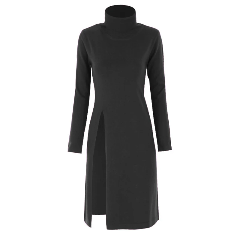 

YNZZU 2019 Autumn Winter Turtleneck Women Sweaters Long sleeve Solid Warm Female Pullovers Sweaters Vent Long knitted tops YT669