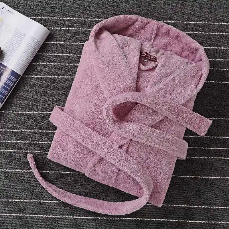 Pink Мужской Халат с капюшоном, плотное Хлопковое полотенце, флисовый халат, мужской халат, зимний длинный халат, мужской банный халат, кимоно, Халат - Цвет: Pink