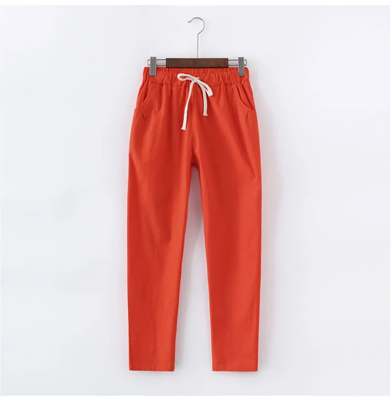 Летние штаны на шнуровке, женские спортивные штаны, Pantalon Femme, яркие цвета, хлопковые льняные штаны-шаровары, повседневные женские брюки размера плюс, C5212