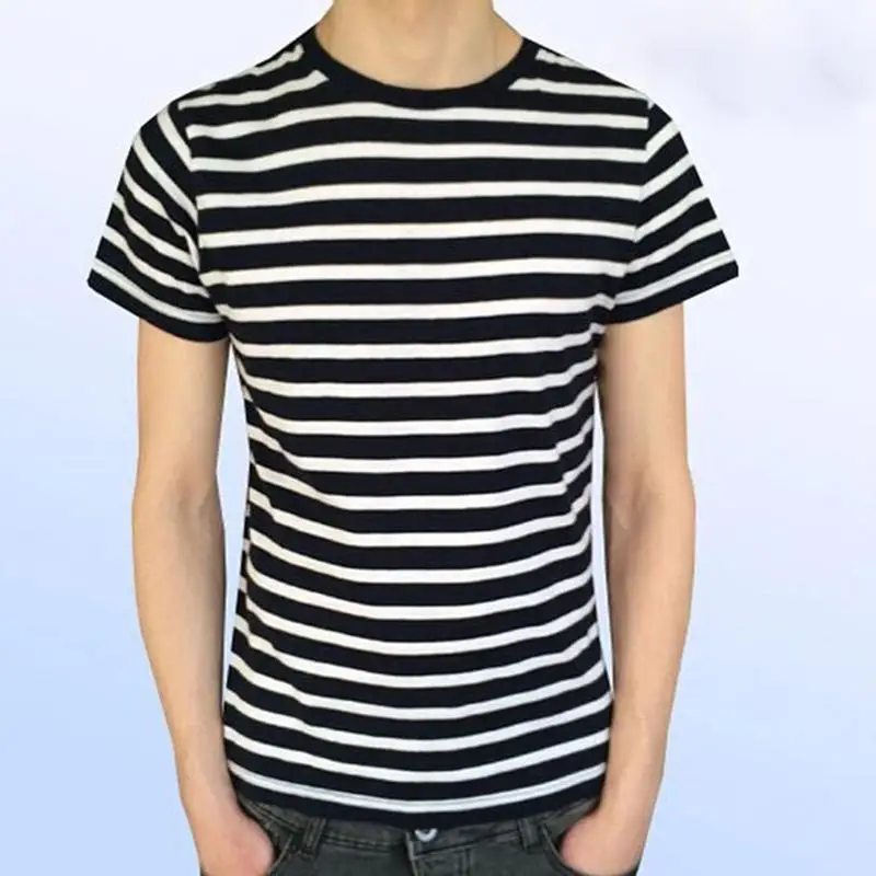 Classic striped Shirt Men contrast color Camiseta shirt Cotton Short Sleeve Casual Sports | Мужская одежда