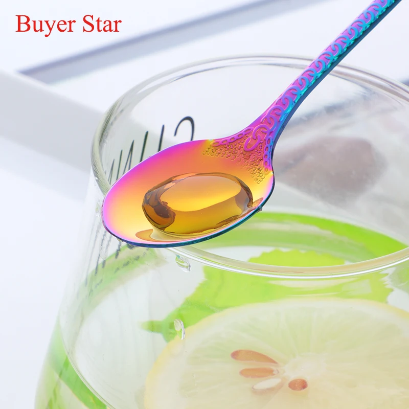 1 шт красочные Нержавеющая сталь Кофе ложка с длинной ручкой Чай десерт веселки