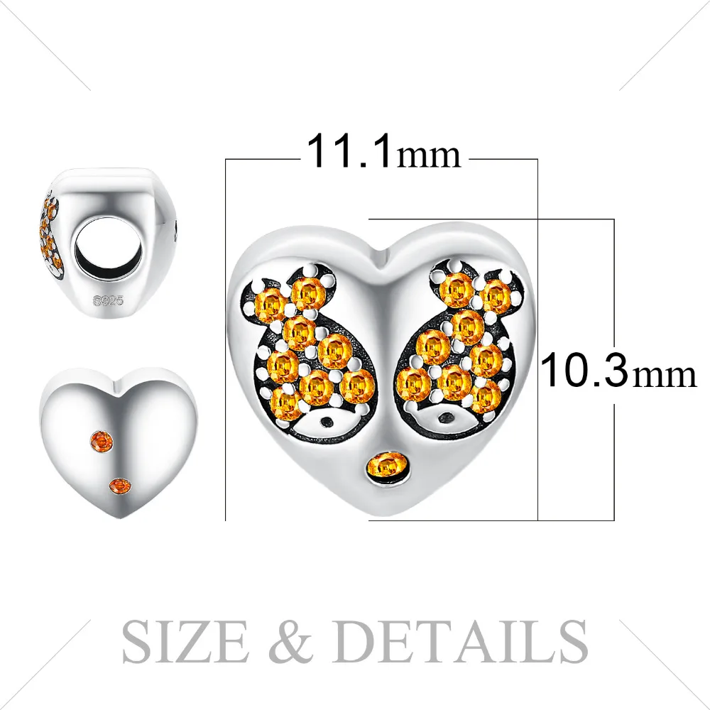 JewelryPalace Романтический Рыба сердце любовь 0.4ct кубического циркония 925 пробы Серебряный Шарм бисер Новая горячая Распродажа для Для женщин
