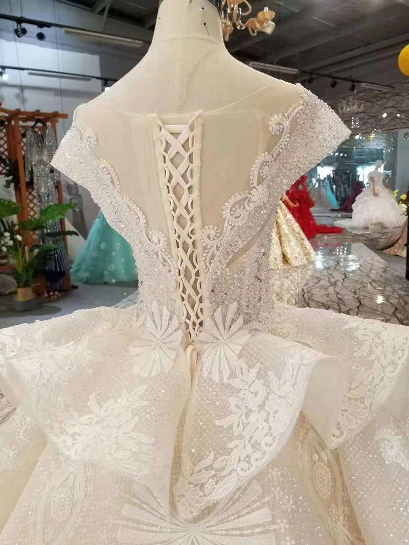 LS11098 кружевное свадебное платье с рукавами крылышками и круглым вырезом