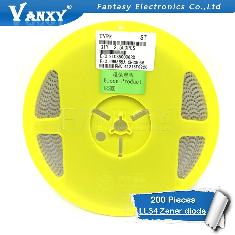 200 шт. ZMM 3V 3V3 3V9 4V7 5V1 7V5 8V2 10V 12V 15V 16V 18V 20V 24V LL34 SMD зенеровские пакет диодов 1/2W 0 5 w чип