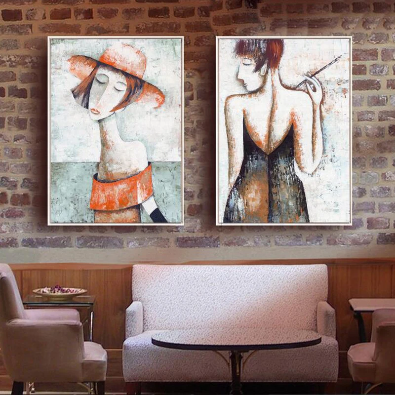 

HAOCHU Frameless Sexy Woman Painting On Canvas Men Portrait Picture Modern Abstract Poster for Bar Coffee Shop Home Wall Decor