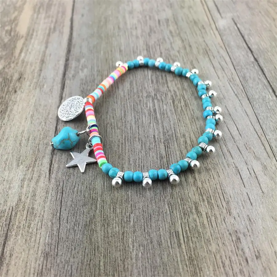 2018 Fashion Anklet Boho Beads stone metal Anklets blue Foot Chain Beach Jewelry fashion for holiday vacation | Украшения и