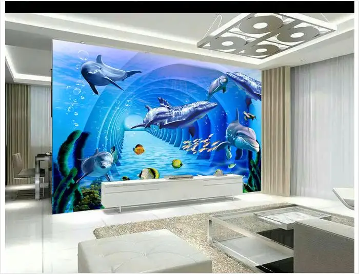

3d photo wallpaper custom 3d wall murals wallpaper 3 d underwater world dolphin TV setting wall paper 3d living room wallpaper