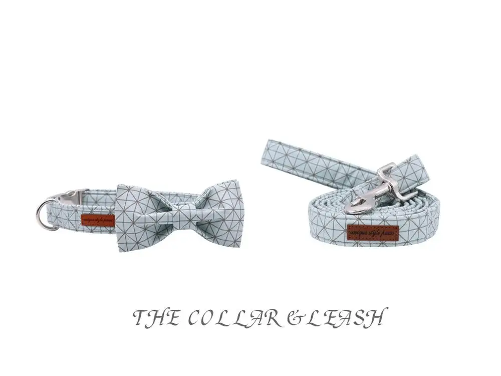 collar bow and leash Уникальный стиль собачьи лапы воротник лето зеленый плед собака галстук-бабочка с воротником - Цвет: collar bow and leash