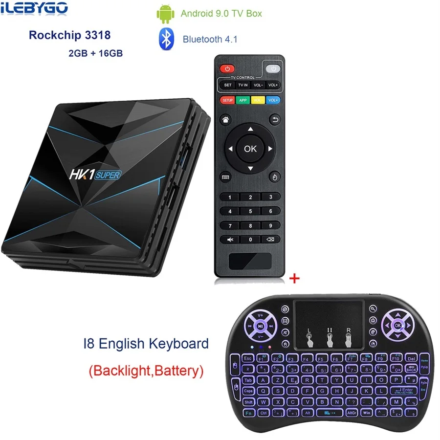 HK1 супер Android 9,0 ТВ-бокс на Rockchip RK3318 4 Гб ram 128G rom USB 3,0 2,4G/5G двойной wifi BT4.0 HDR 4 K 3D набор верхней коробки медиаплеер - Цвет: 2GB 16GB I8