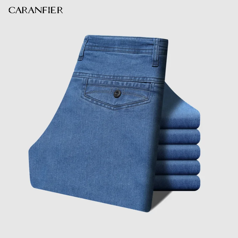 CARANFIER, новинка, мужские классические джинсы, эластичные, обтягивающие, одноцветные, джинсовые, мужские, черные, синие, облегающие брюки, брендовая одежда, 38, 40