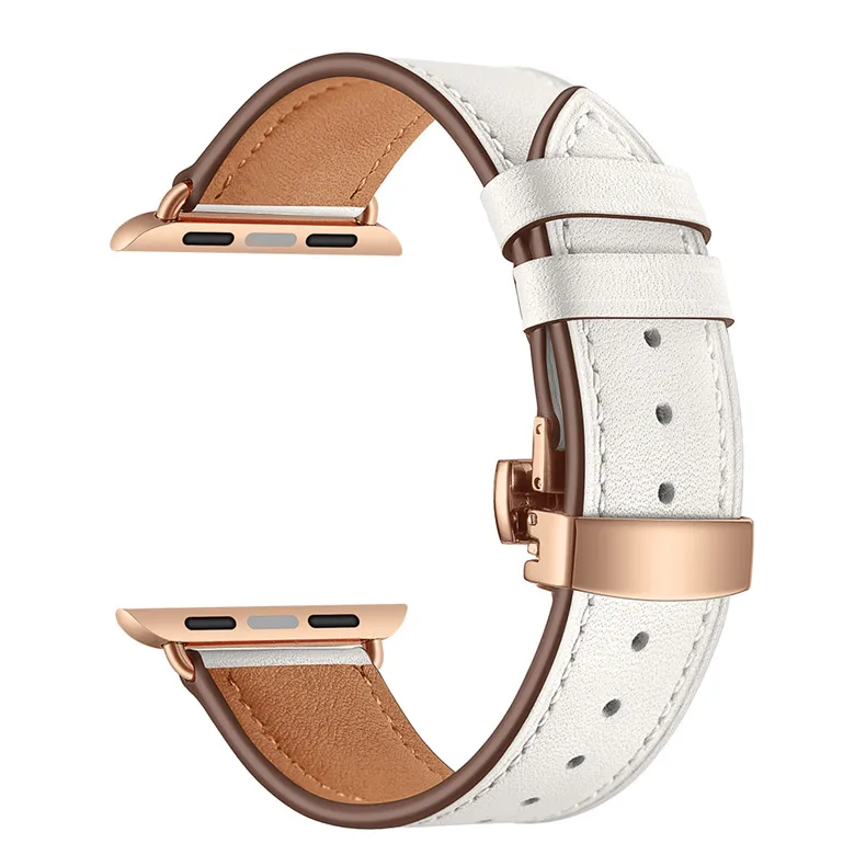 Серия 4 3 2 1 кожаный ремешок для apple watch Band 42 мм 38 мм iwatch 44 мм 40 мм соединитель из нержавеющей стали бабочка Пряжка запястье