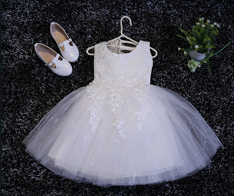 Free Shipping Retail Sequin Girls Dress White Tulle Multi- Layers Elegant Party Pageant Wedding Birthday dress Kids Clothing