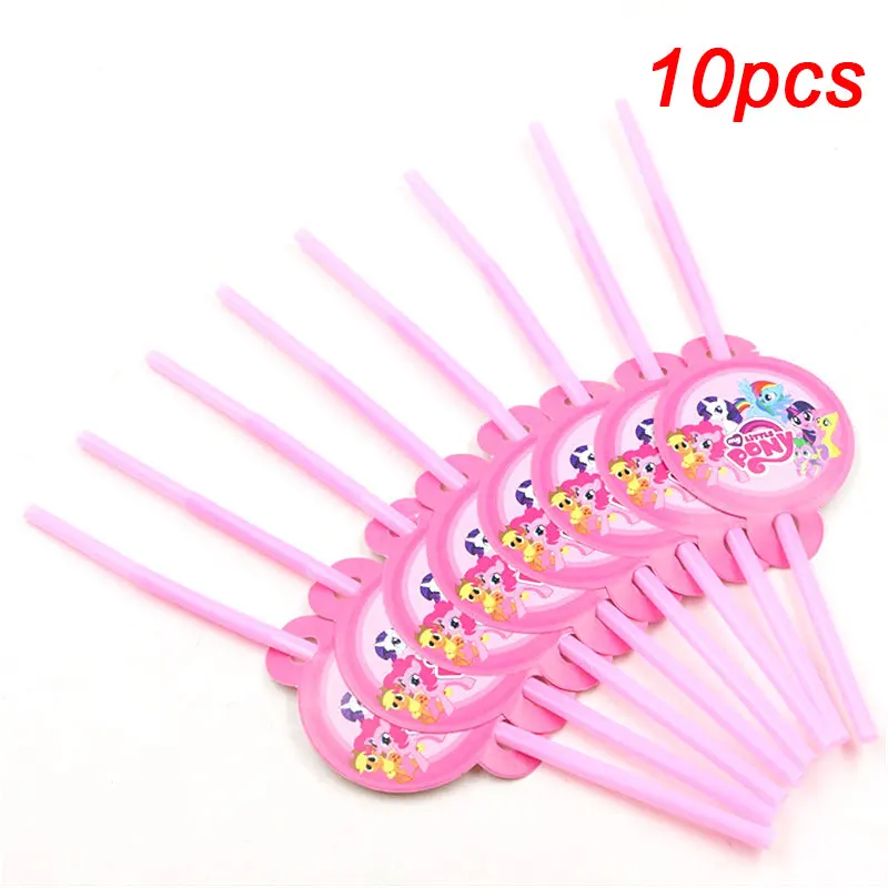 straw-10pcs Украшения для дня рождения, Детские скатерти «Мой маленький пони», вечерние принадлежности, тарелки, шляпы, ножи, чашки, флаги, одноразовые столовые приборы, набор - Цвет: straw-10pcs