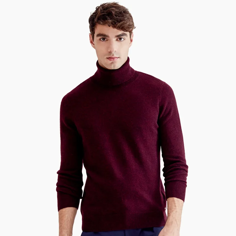 Wine Red ZHILI Мужской Пуловер кашемировый свитер с отложным воротником - Цвет: Wine Red