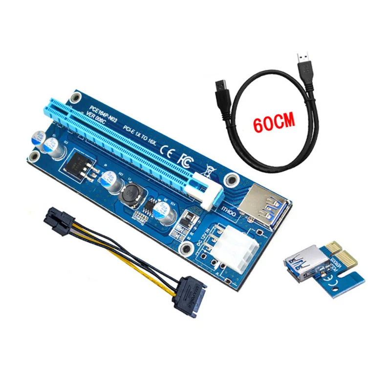USB3.0 PCI E Express 1x к 16x расширитель переходника карты адаптер SATA 6Pin кабель питания JR