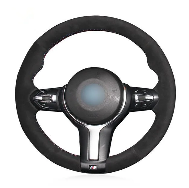Чехол на руль Puou Tommia черный замшевый Синий Маркер для BMW F20 2012-2018 F45 2014-2018 F30 F31 F34