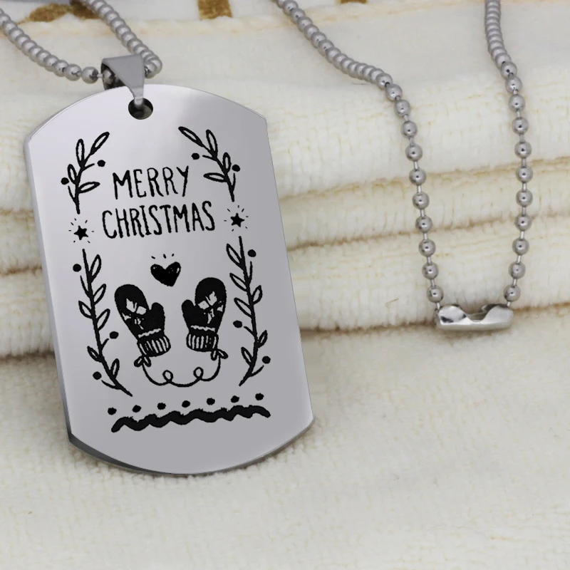 

Ufine Christmas gift jewelry Merry christmas gloves heart pendant army card stainless steel custom necklace N4572