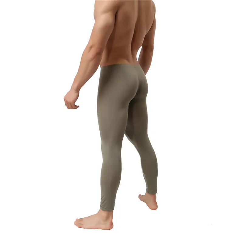 Sexy Long John Men's Ice Silk Thermal Underwear Pants Ultra-Thin Warm Long John Elastic Tights Leggings Sleepwear Pajamas