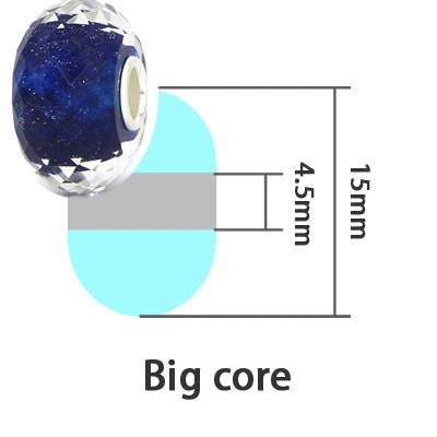 Big hole Омела, 925 пробы, серебряный, темно-синий, пожелание, звездное небо, Шарм из муранского стекла, бисер, Подходит для европейских браслетов Тролль и пан, ювелирные изделия - Цвет: Big hole