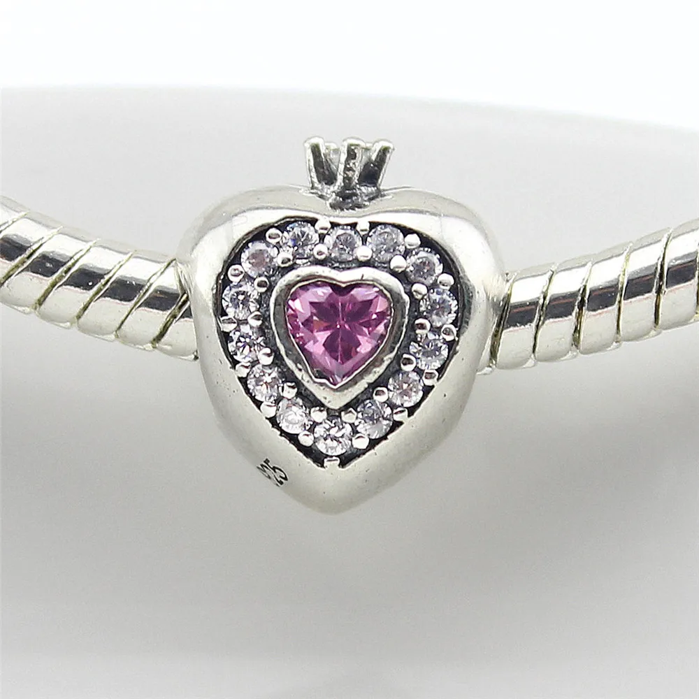 100% 925 Sterling Pink crown Charm beads with Crystal Fit Original Pan Bracelet Pendants For Women DIY Jewelry PS017 | Украшения и