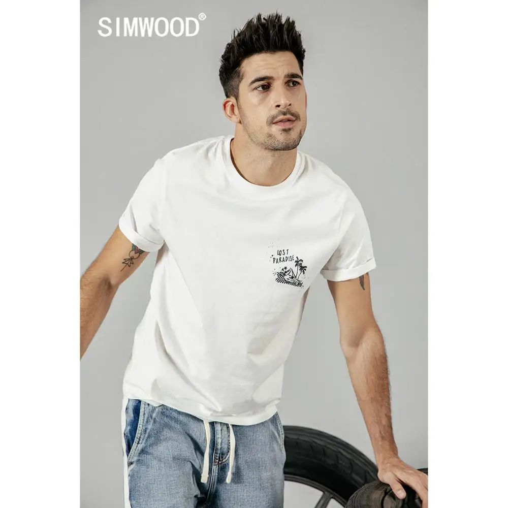 SIMWOO 2019 летняя Новинка винтажная стираемая футболка Мужская модная с рисунком