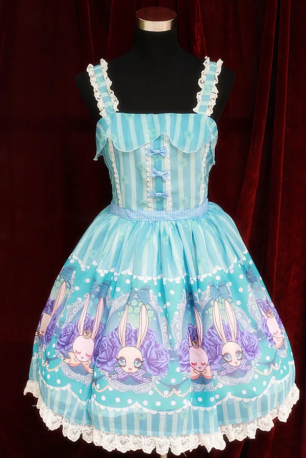

Sweet Lolita Dresses Bunny printing Dress JSK Halloween Japanese style cute Rabbit Dresses Lolita Alice Costume