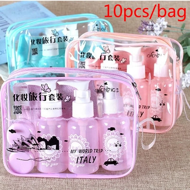 

10pcs Makeup Latex Spray Bottle Lotion Case Container Traveling Set Kits with Bag (Random Color) Storage Bag