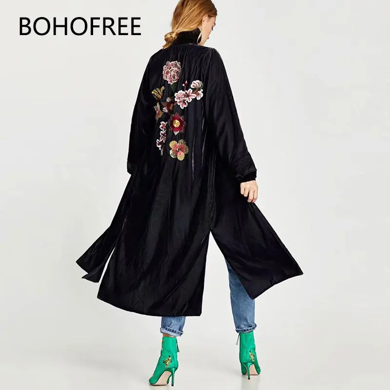 BOHOFREE раздельный подол сплошной Цвет Цветочная вышивка верхняя одежда пальто