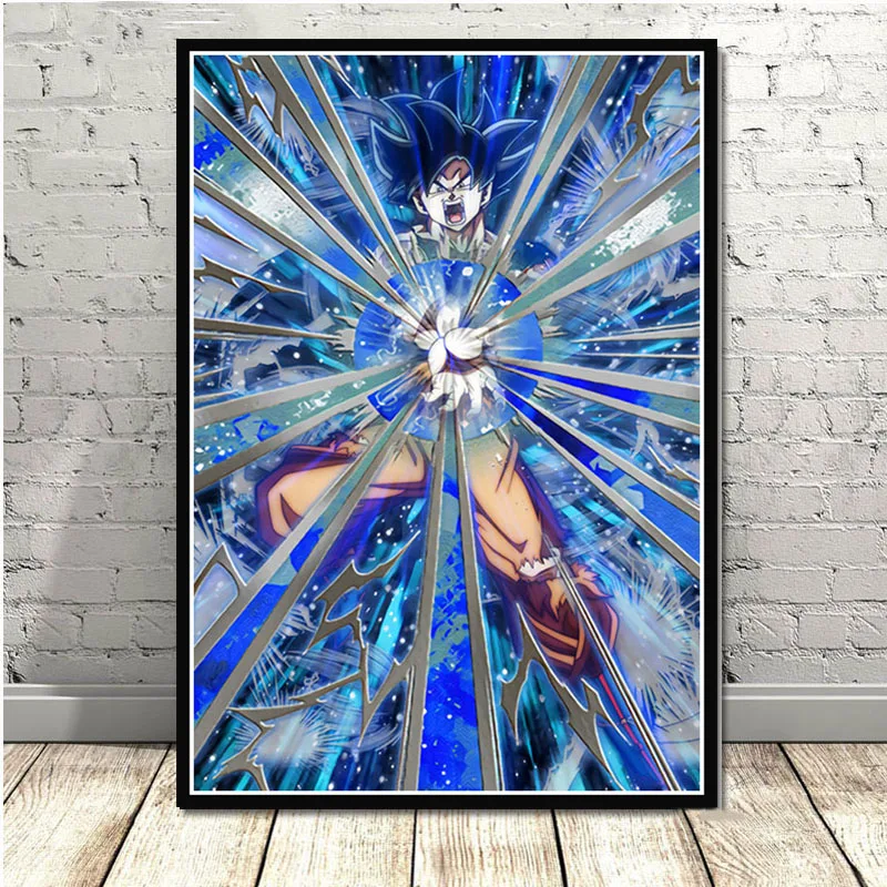 Горячий Dragon Ball Z Super Goku Ultra Instinct masted аниме плакат и печатная графика настенная художественная живопись картины для комнаты домашний декор - Цвет: Тёмно-синий