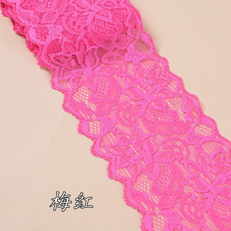8cm Soft Elastic Spandex Lace Trim Fabric Ribbons Tape DIY Clothing Underwear Accessories Wedding Decoration White Lace Trimming - Цвет: Розово-красный