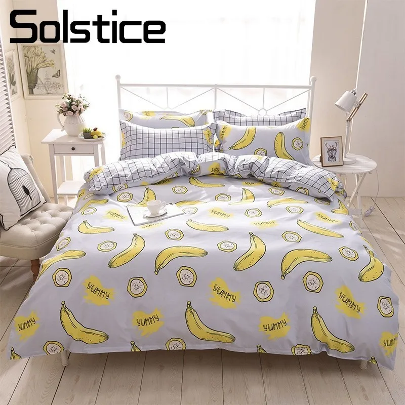 

Solstice Home Textile Cartoon Banana Plaid Pattern Teen Kid Bedding Sets Duvet Cover Pillowcase Bed Sheet 3/4PCS King Twin Size