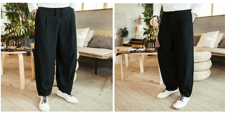Новинка, осенние мужские брюки размера плюс, M-5XL, 6XL, 7XL, хлопок, лен, модная уличная одежда, широкие штаны-шаровары в стиле хип-хоп, большие размеры