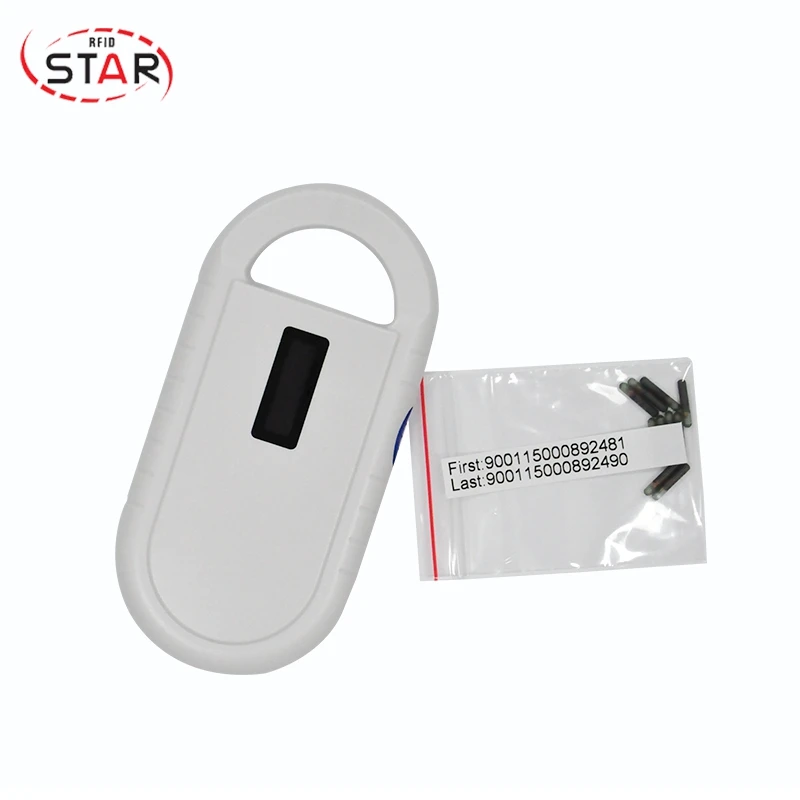

20pcs 1.4*8mm microchips for dogs Iso11784/5 Fdx-b 134.2khz pet microchip and 1pc LF Mini Portable RFID Microchip Scanner