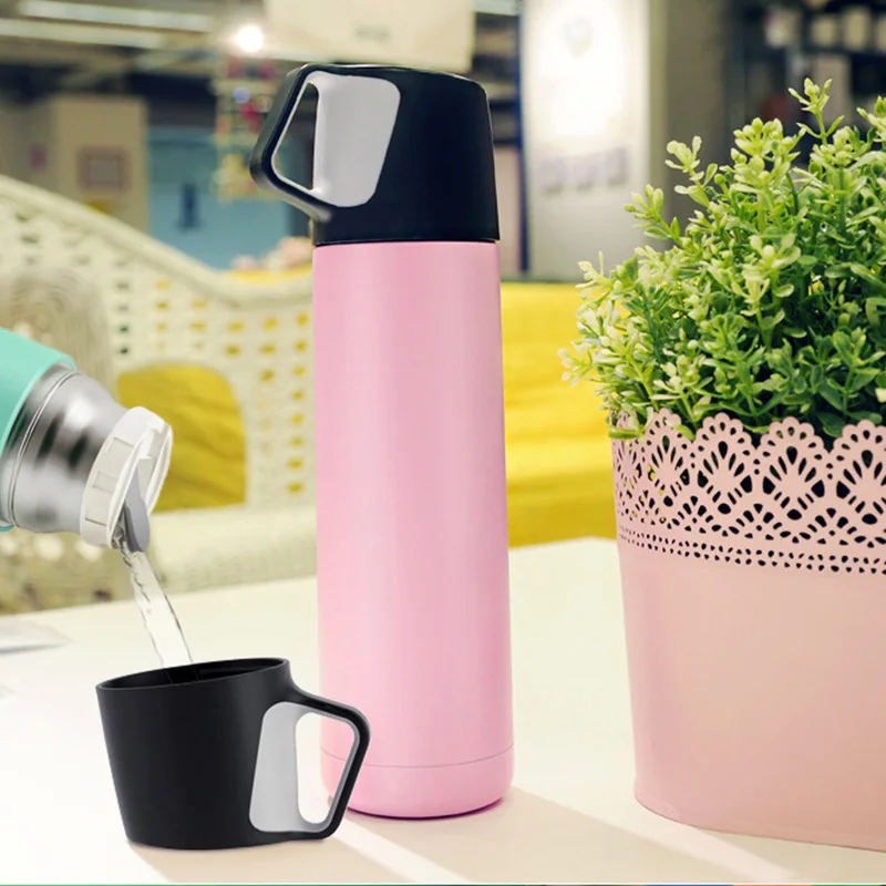 500ML Creative Stainless Steel Double Wall Thermos Mug With Small Cup Vacuum Flask Travel Coffee Mug Drink Bottle Thermocup