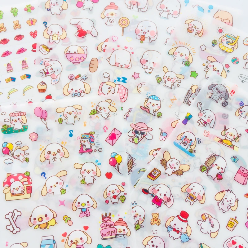 6 листов Kawaii большие ушки щенок собака клейкие наклейки декоративный альбом