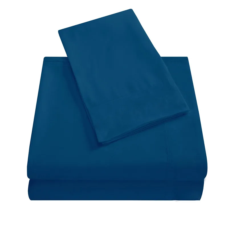 Navy blue Глубокий карман 4 шт. простыня комплект, однотонный комплект постельных принадлежностей, включает в себя плоский лист, простыня, наволочка. Супер король/королева/Твин/Полный размер 40 - Цвет: Navy blue